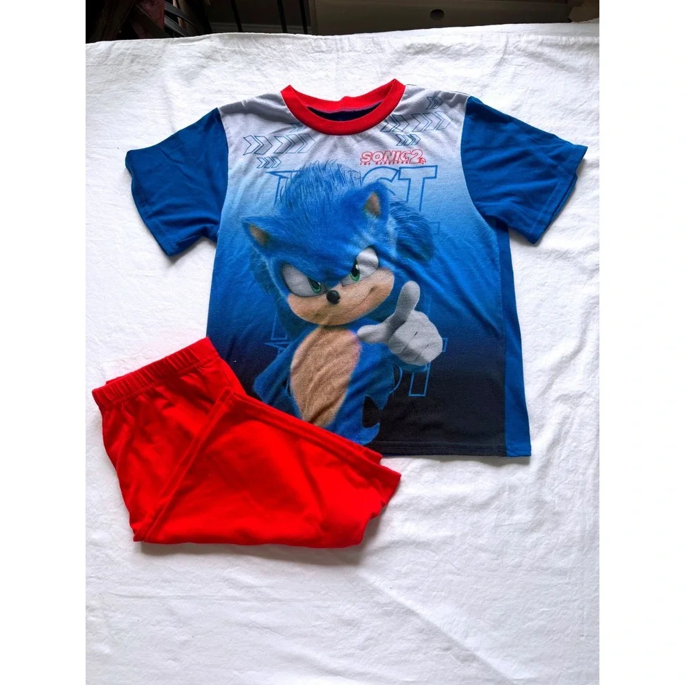 Sonic the Hedgehog Kids 3-Piece Pajama Set Blue Red Size 10 Shorts and Pants